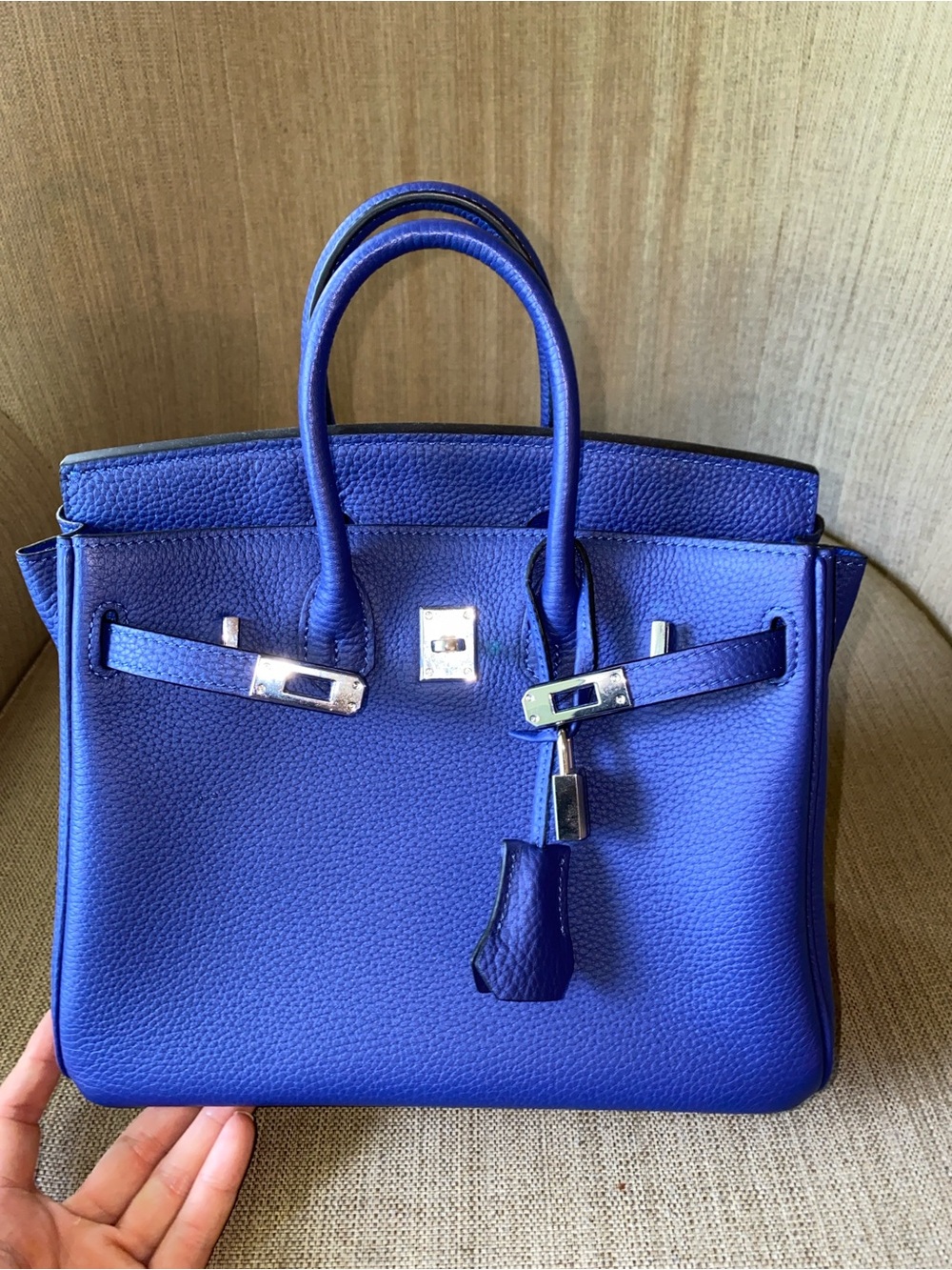 25cm Sapphire royal Blue Leather top handle Handbag